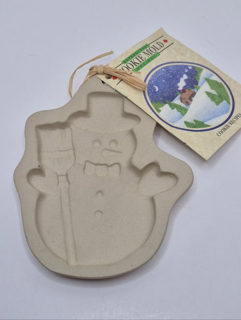 Sassafras Superstone Snowman w Hat and Broom Cookie Mold Holiday Bakeware NWT